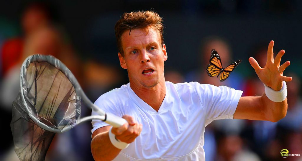 Tomas Berdych catching butterfly